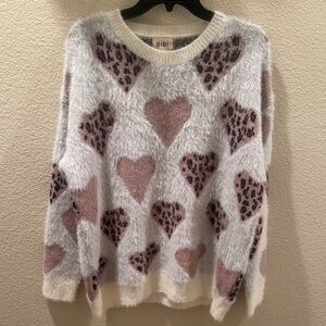 Women’s Heart Patterned Sweater - Cream and Brown